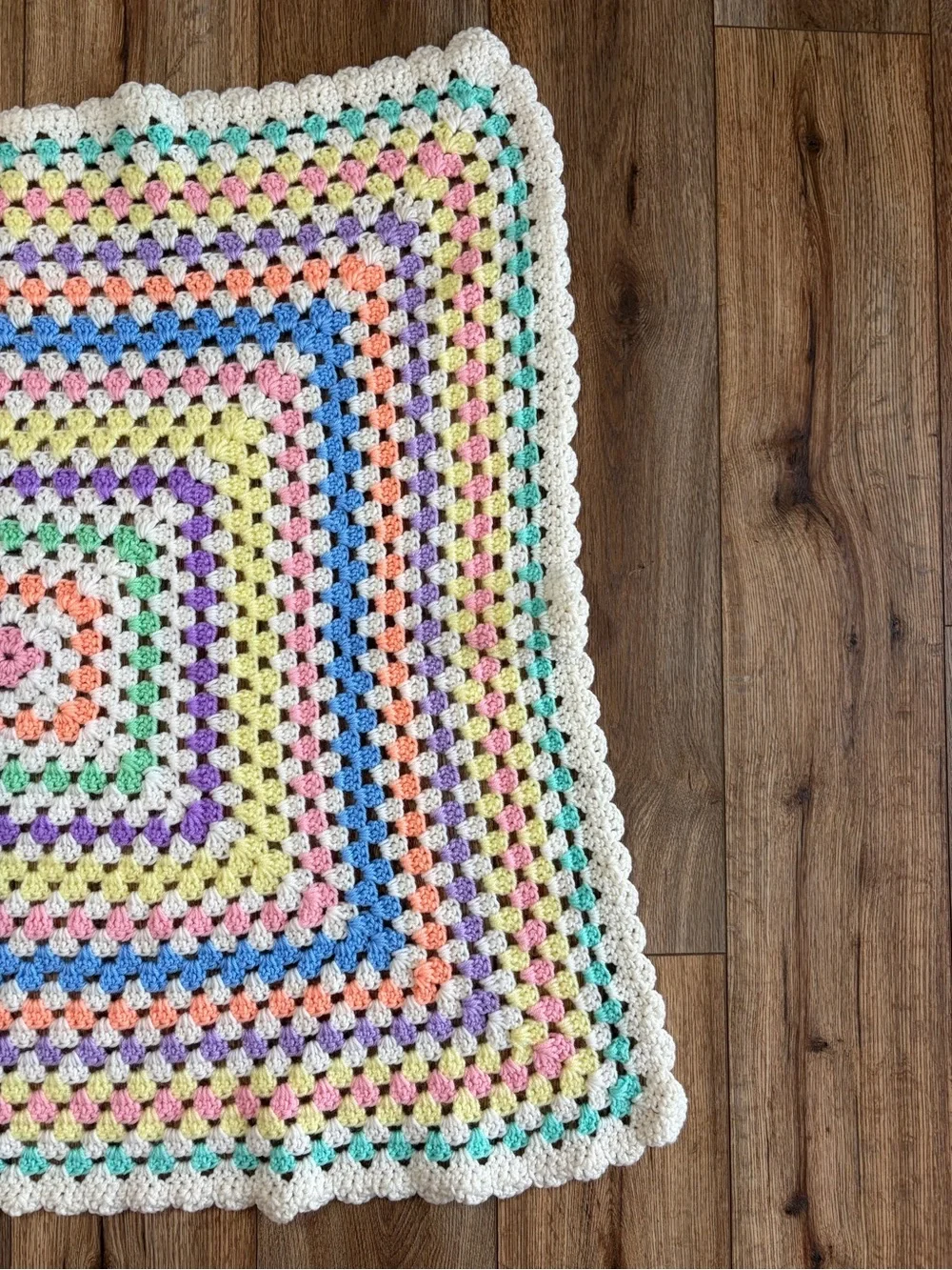 handmade crochet granny square cottagecore grandmacore pastel blanket